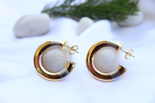 Modern Pearl Huggie Earrings