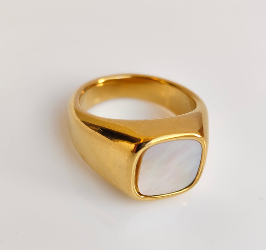 Plated Mother of Pearl Unisex Ring